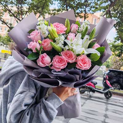 安阳11朵戴安娜粉玫瑰百合，与你一起追逐梦想