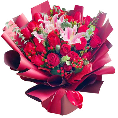 安阳22朵红玫瑰百合，爱的火焰