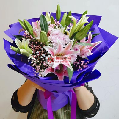 安阳6支粉色多头百合，真诚的问候
