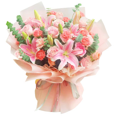 安阳11朵粉色康乃馨玫瑰百合，充满爱和温馨